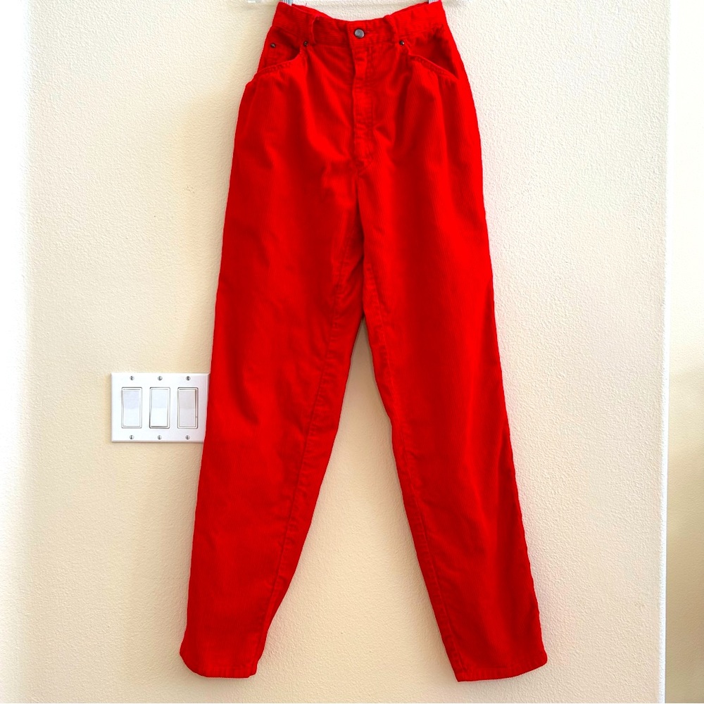 Vintage Corduroy 70s Pant Red size 24 Tapered Pockets Happy Legs